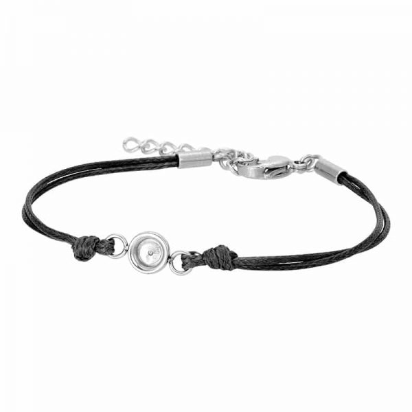 Wax cord top part basis armband zwart/zilver - iXXXi